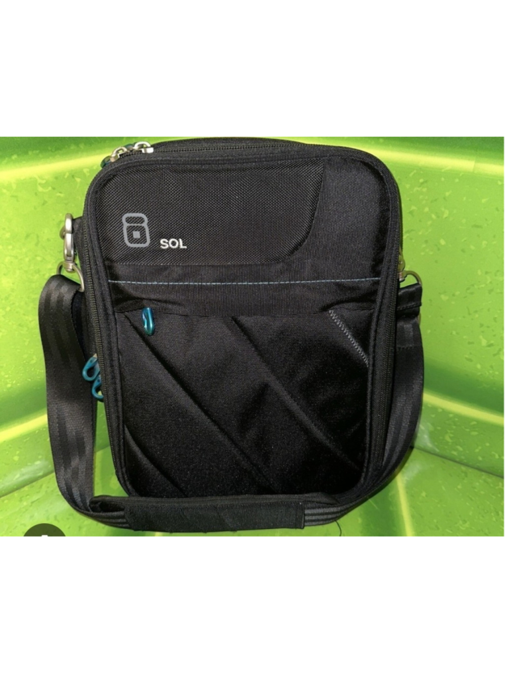 SOL Black Messenger Bag Zip Closure Adjustable Strap Outer Pockets for Men